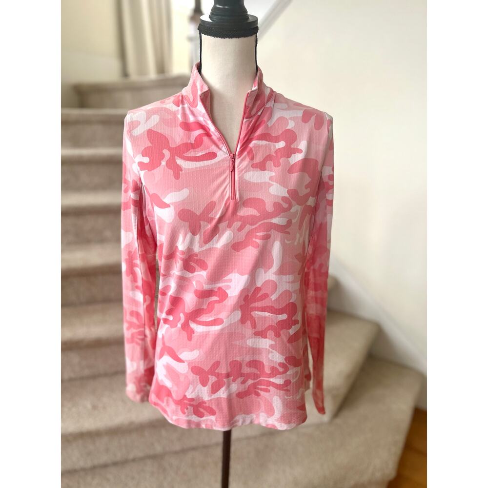 IBKUL Pink & White Camo Long Sleeve Quarter Zip